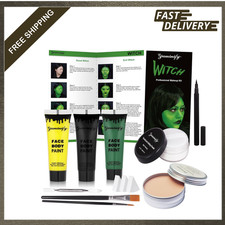 Green Witch Makeup Kit with Elphaba Costume Face Paint, Black Green Yellow Face