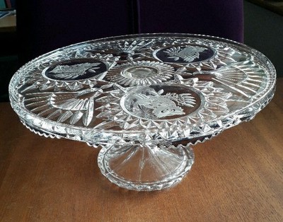 Vintage Hofbauer Kristall Kuchenständer Eule Byrdes Muster Westdeutsch 30cm 2,3kg C2