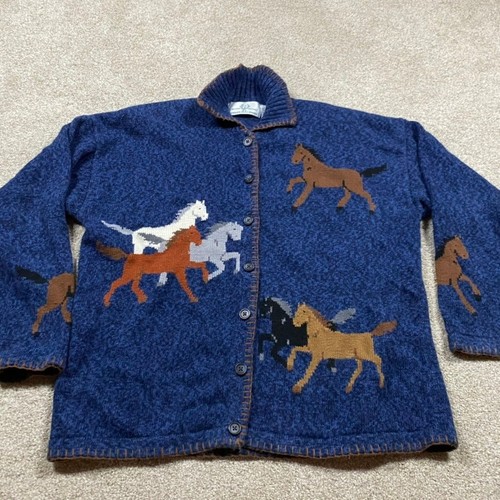 Design Options Cardigan Womens XL Horses Philip and Jane Gordon Horse Granny