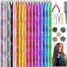 48 Inch 16 Colors Hair Tinsel Kit with Hair Extensions Tools, 3200 Sparkly Ha...