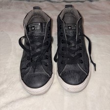 Converse All Star Leather Mid Top Sneakers Black Youth 4.5