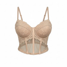 Cream Lace Corset Bustier Top Bra Y2K Lingerie Style Mesh Underwire S Edwardian