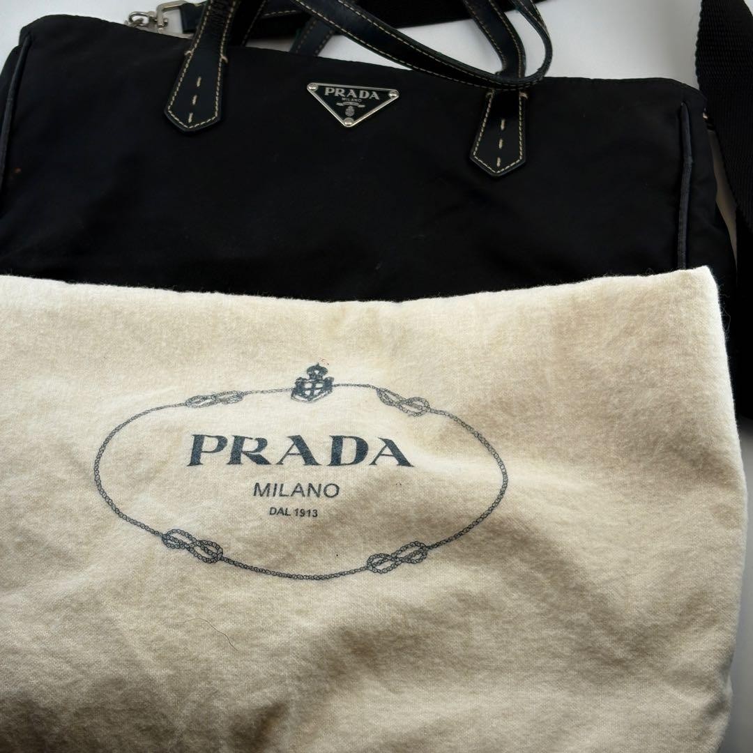 PRADA nylon 2WAY shoulder tote bag black leather accents with storage bag thumbnail 9