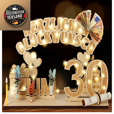 30. Geburtstag Geldgeschenk Holz mit LED Laterne 3m 30.
