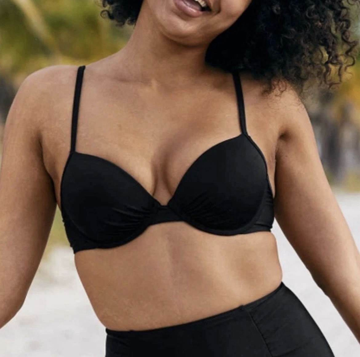 Aerie OG Lightly Lined Underwire Adjustable Bikini Top Size 34D Black NWT
