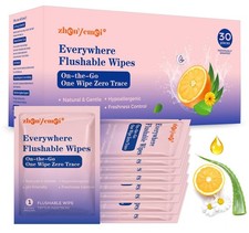 Thickened Flushable Wipes 30 Counts - ON-THE-GO Individually Wrapped for Wome...