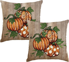 Fall Pumpkin Wood Grain Pillow Covers 18X18 Inch Set of 2  Seasonal Autumn Than