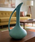 Vintage Van Briggle Art Pottery Ewer in Matte Turquoise Blue Glaze 11”