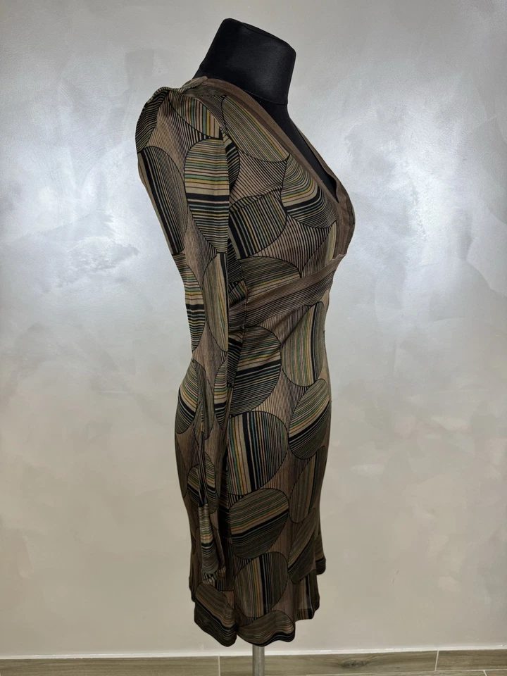 Vestido Custo Barcelona Manga Larga Talla 1 S Jersey Geométrico Rayas Cuello en V Foto 2 de 4