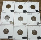 (Lot of 9) 1933-P Lincoln Wheat Cents 1c Penny (Fine - VF) - Old U.S. Coins