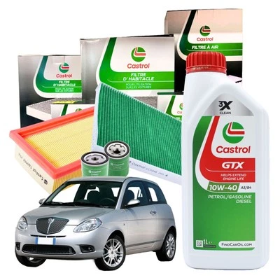 Kit Tagliando Castrol Lancia Ypsilon 1.2 - 3 Litri GTX 10W40 A3/B4 + 3 Filtri