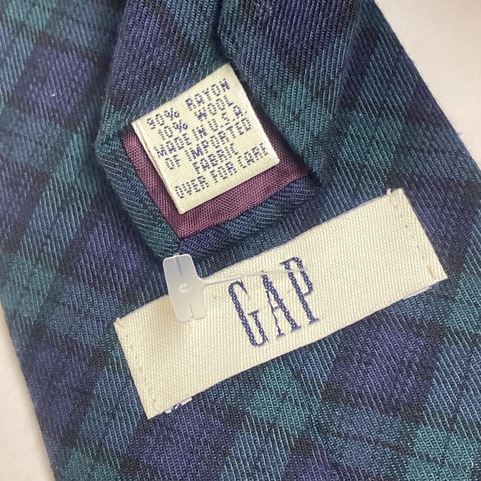 Corbata GAP verde azul a cuadros acogedora mezcla de lana vintage hecha en EE. UU. A41 Foto 4 de 4