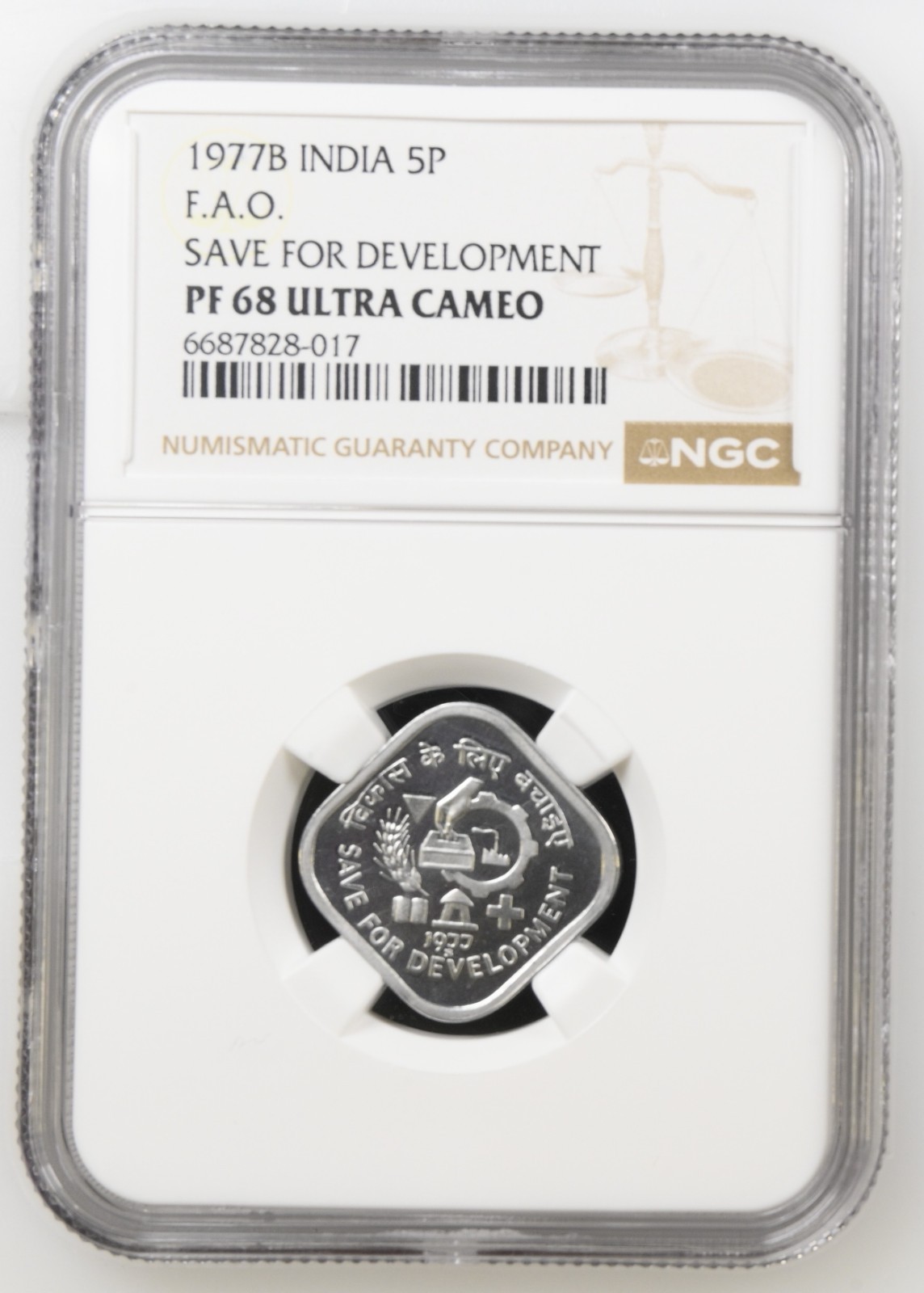 India 5 Paise 1977B FAO Save for Development NGC PF 68 Ultra Cameo