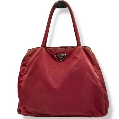 PRADA Tote Bag Red Triangular Logo Nylon Handbag Triangle Plate Handbag Shoulder