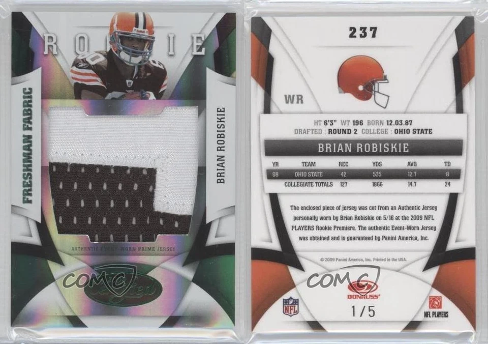 2009 Certified Mirror Emerald Materials Prime 1/5 Brian Robiskie #237 Rookie RC - Image 3 of 3