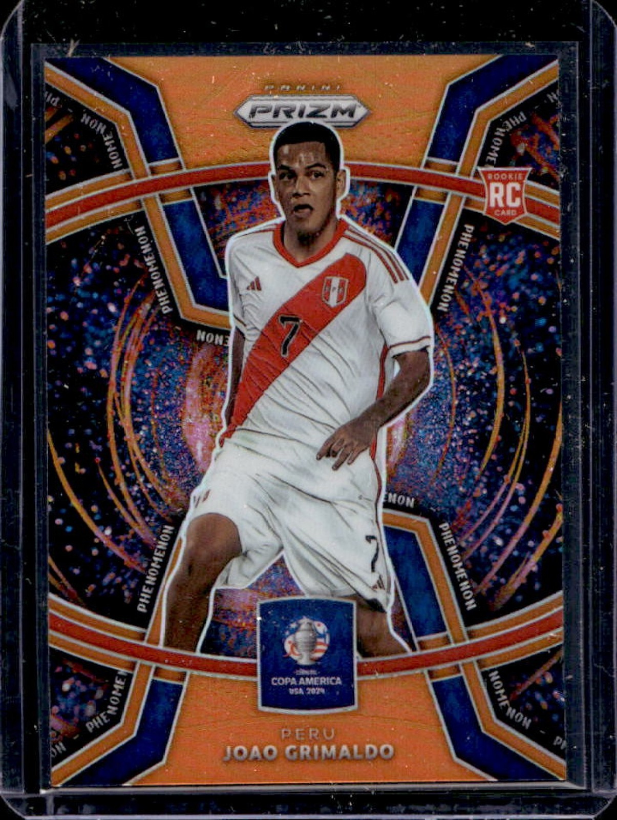 2024 Prizm Copa America Joao Grimaldo Phenomenon RC Orange Rookie #11/25