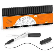 Shuttle Art Dry Erase Markers, 25 Pack Black Magnetic Whiteboard Markers With Er