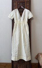 Loretta Caponi Firenze Butter Yellow Cotton Maxi Dress Shirred Waist XL NWT