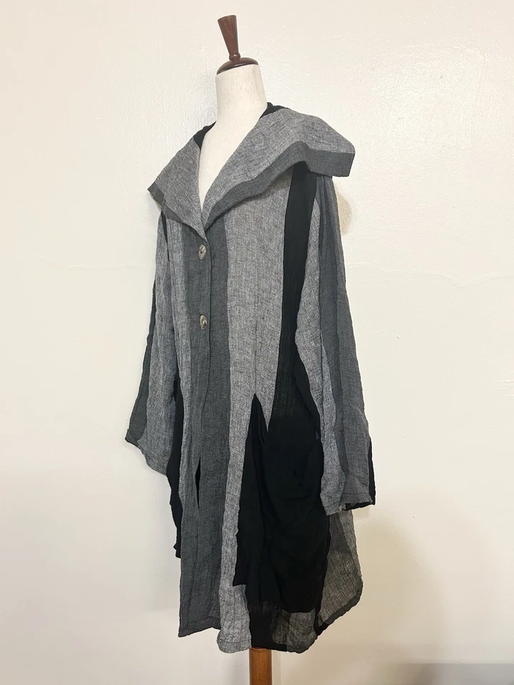 Cárdigan tejido de lino negro y gris TRANSPARENTE Chaqueta con cuello de capa Foto 2 de 4