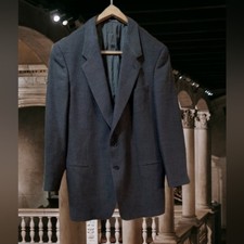 Vintage Giorgio Armani Men's Checkered Blazer Blue Gray Old Money Dark Academia