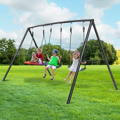 Hapfan 600lbs Metal Swing Set Heavy Duty Frame Kids Adult
