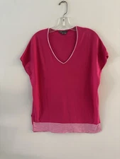 Vince Oversize Women Top Fusia XS Cap Sleeves V-Neck Cotton Stripe Hem EUC