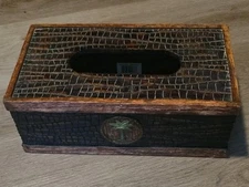 Tissue Box Cover,decorative  heavy man made composite, brown, palm tree on front