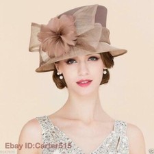 Hat Women's Kentucky Derby Church Wedding Noble Dress linen feather Sinamay hats