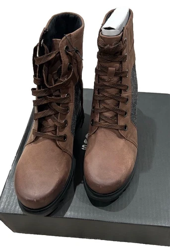 NWB Sorel Joan Arctic Wedge III Lexie Leather Tabac Noir Women’s Boots Size:10.5