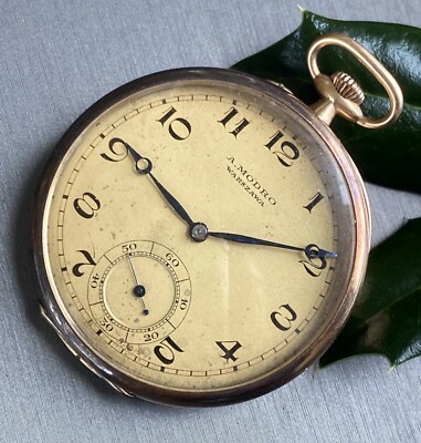 Antique Pocket Gold Case Watch Modro Warszawa Open Face
