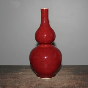 Chinese Old Marked Flambe Red Crackle Glaze Porcelain Double-Gourd Vase