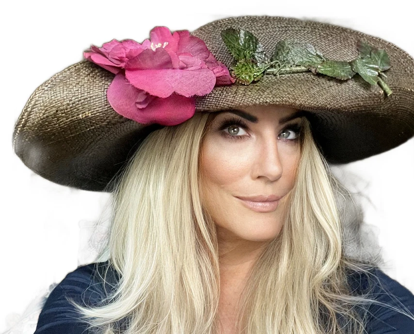 VTG Toucan 80s HUGE Wide Brim Hat Cottagecore Flowers "1930s Garden Party LOOK" - Image 2 of 4