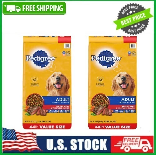 2 PACKS PEDIGREE Complete Nutrition Grilled Steak & Vegetable Dry Dog Food 44lb