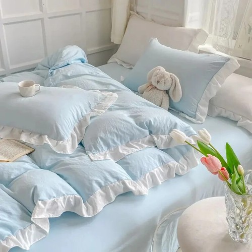 Juego de cama estilo princesa con volantes funda nórdica sábana fundas de almohada ropa de cama - Imagen 7 de 17