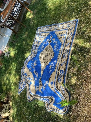 Melting Oriental Rug-Blue, Hand tufted 100% Wool Soft Area Rug Carpet - Picture 4 of 5