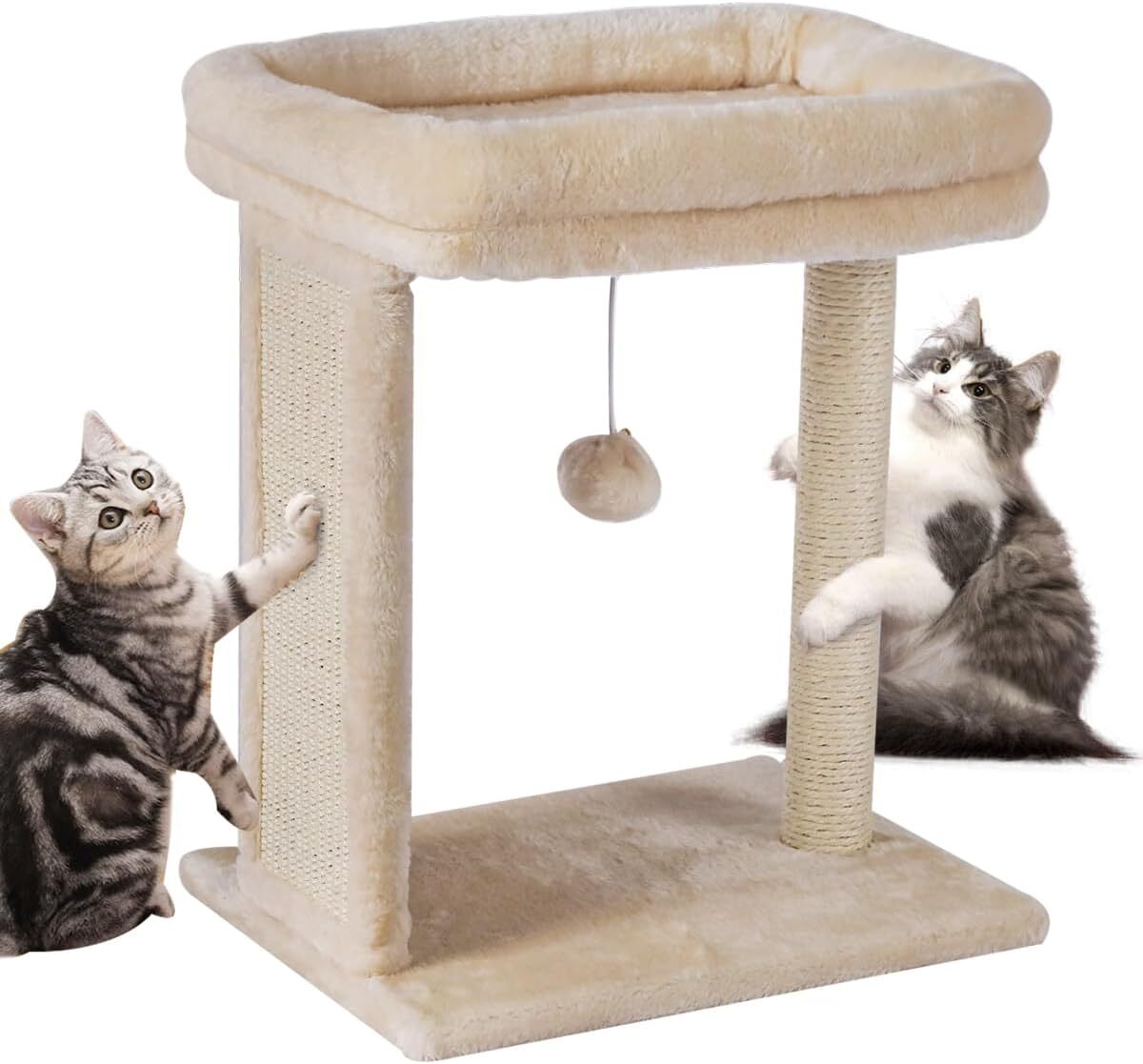 Small Cat Tree with Scratching Board and Perch for Indoor Cats in Beige