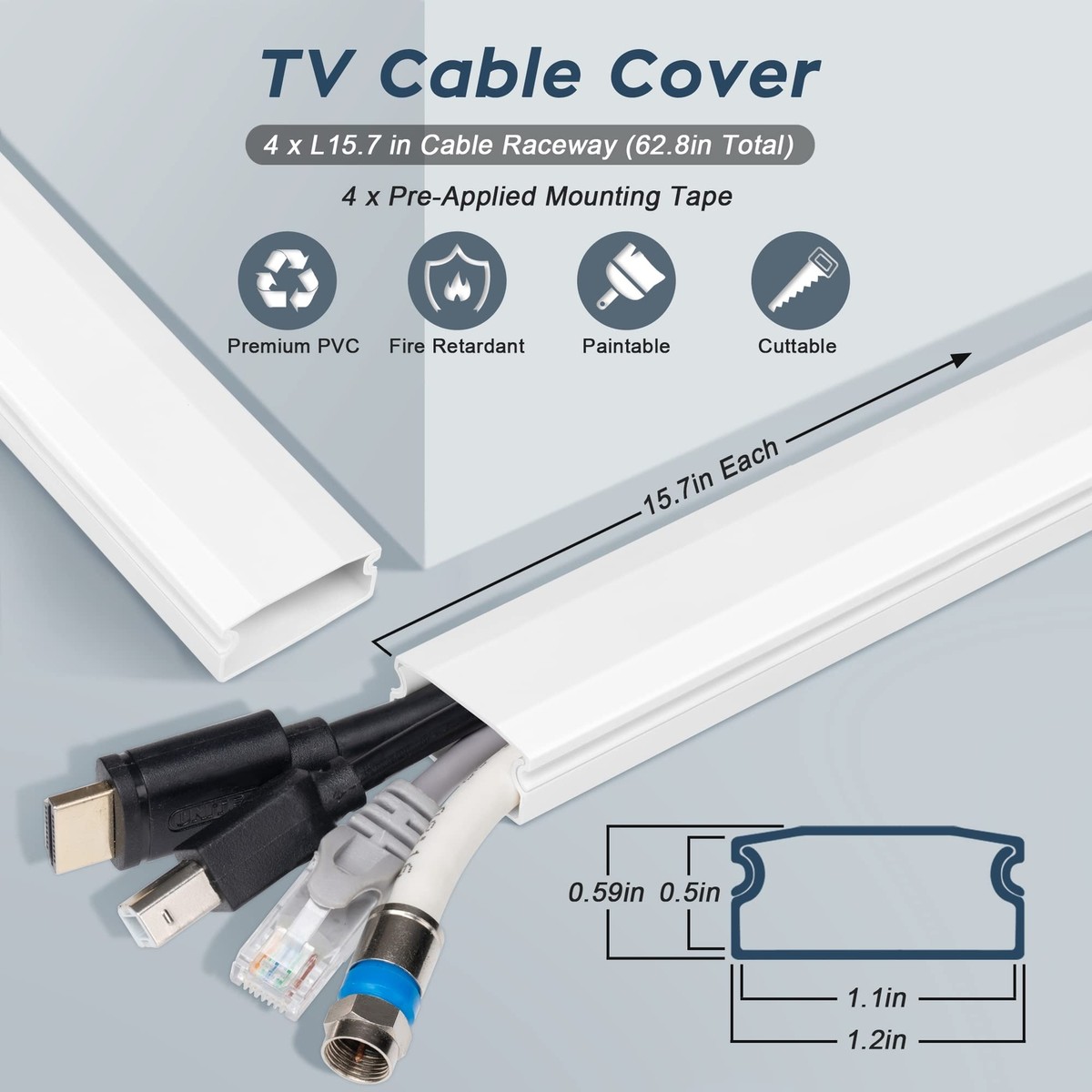 4pcs 62.8in Cable Cover Wall, White Wire Cover For Wall, Paintable Cord Cover Wall Kit, Cord Hiders For TV On Wall, Hide Cords - View #8