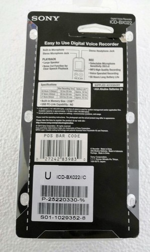 New Sony Digital Voice Recorder ICD-BX022 Over 500 Hrs Recording Time - Picture 2 of 2