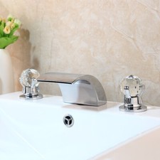 Bathtub 2 Handles Deck Mount 3PCS Waterfall Crystal Hand Mixer Tap Chrome Faucet