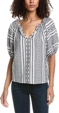 VELVET By Graham & Spencer Kimmy Jacquard Boho Top Black White S $128 F14