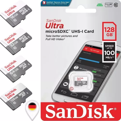 SanDisk Ultra micro SD Speicherkarte 16GB 32GB 64GB 128GB UHS-I Class10