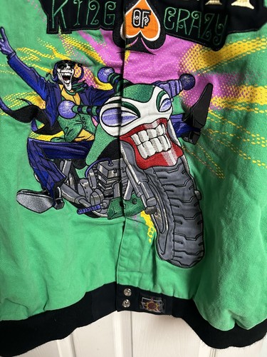 VNT Y2k Herren JH Designs The Joker Cartoon Biker grün Nascar Jacke 3XL 54w - Bild 2 von 14