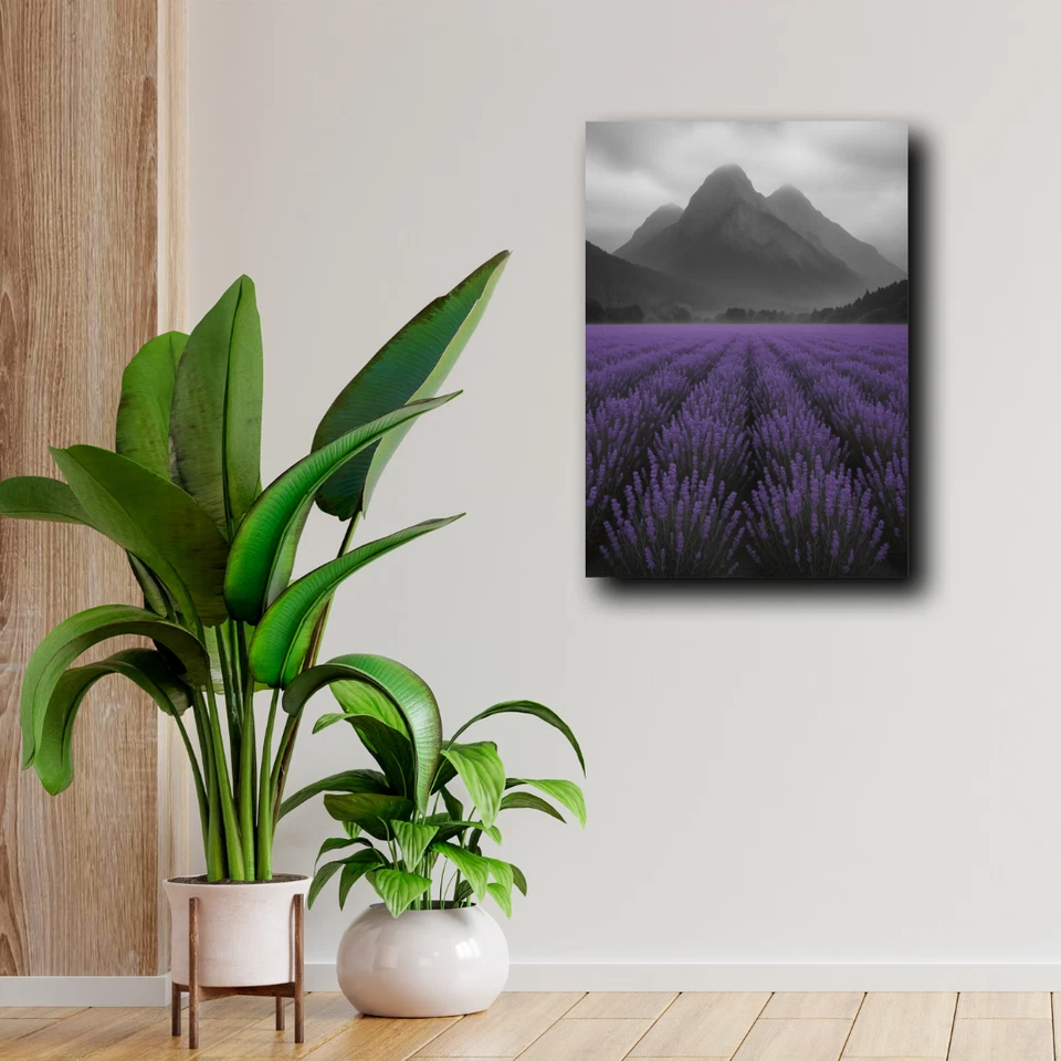 Lavender Field & Misty Mountains – Canvas Wall Art | Moody Floral Nature Print | - Image 4 of 4