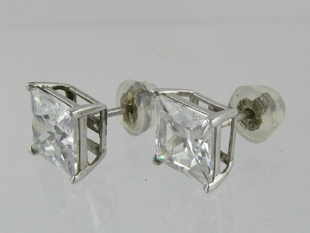 ☆TATIANA☆ Silver 925 Naver Mignon Cubic Square Earrings EC EC Sterling Silver Square Cubic Zirconia Stud Earrings 3g 3