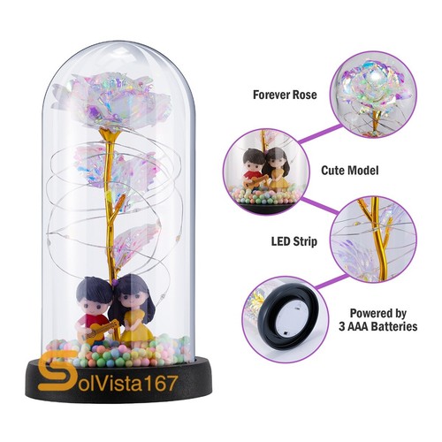 Eternal Forever Romantic Rose Flower In Glass Dome LED Light Mother`s Day Gift - Picture 22 of 102