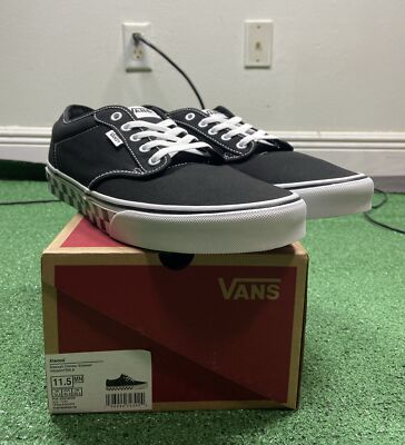 Vans Men's Atwood Black White Checker Sidewall Canvas Skate Shoes Mens size 11.5