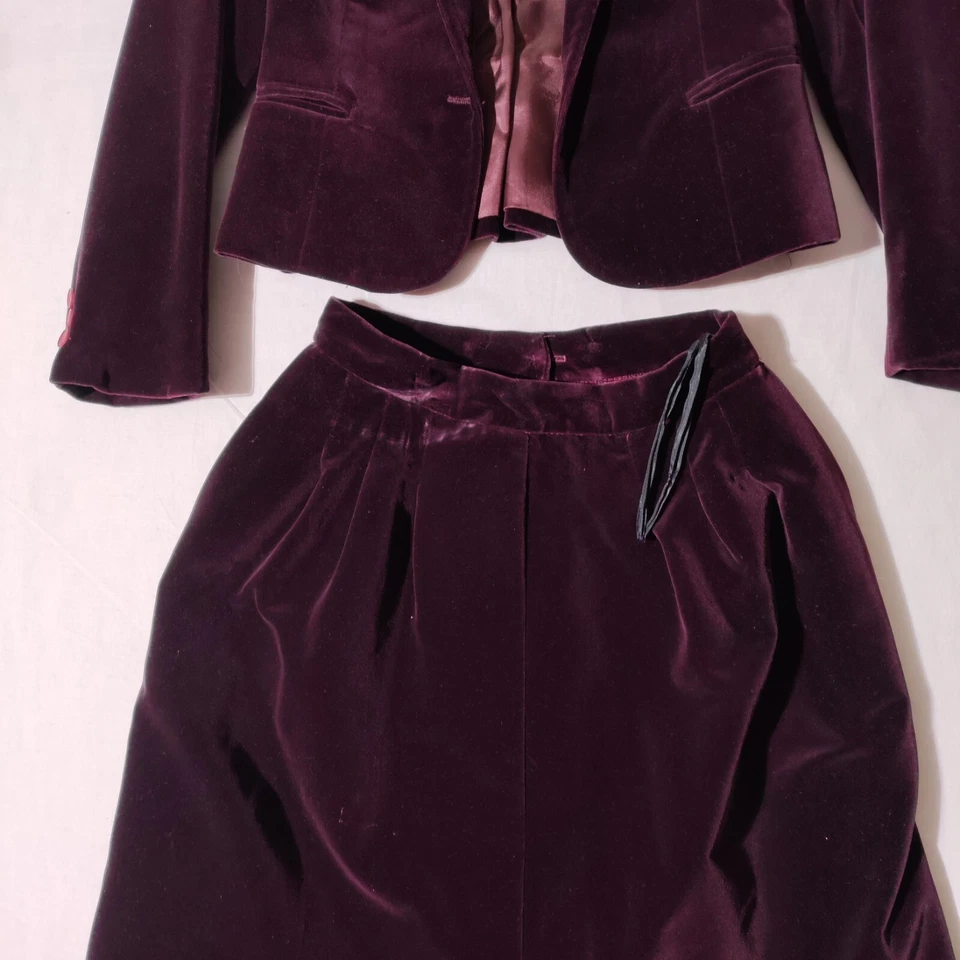 Sir For Her Conjunto de Traje Falda Terciopelo 2 Piezas Vintage Años 70 Talla 7 - Imperfecto Foto 4 de 4