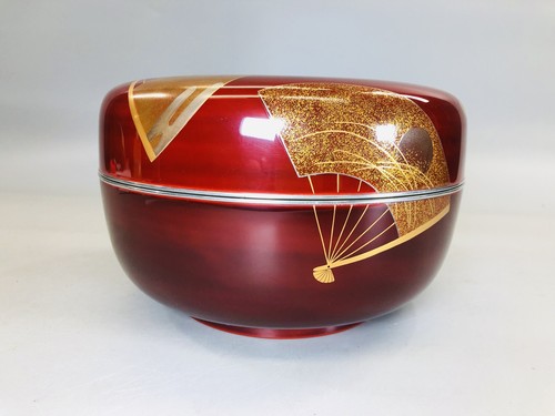 Y5787 BOX Wajima lacquer fan Makie Jikiro signed Japan antique food container - Picture 3 of 12