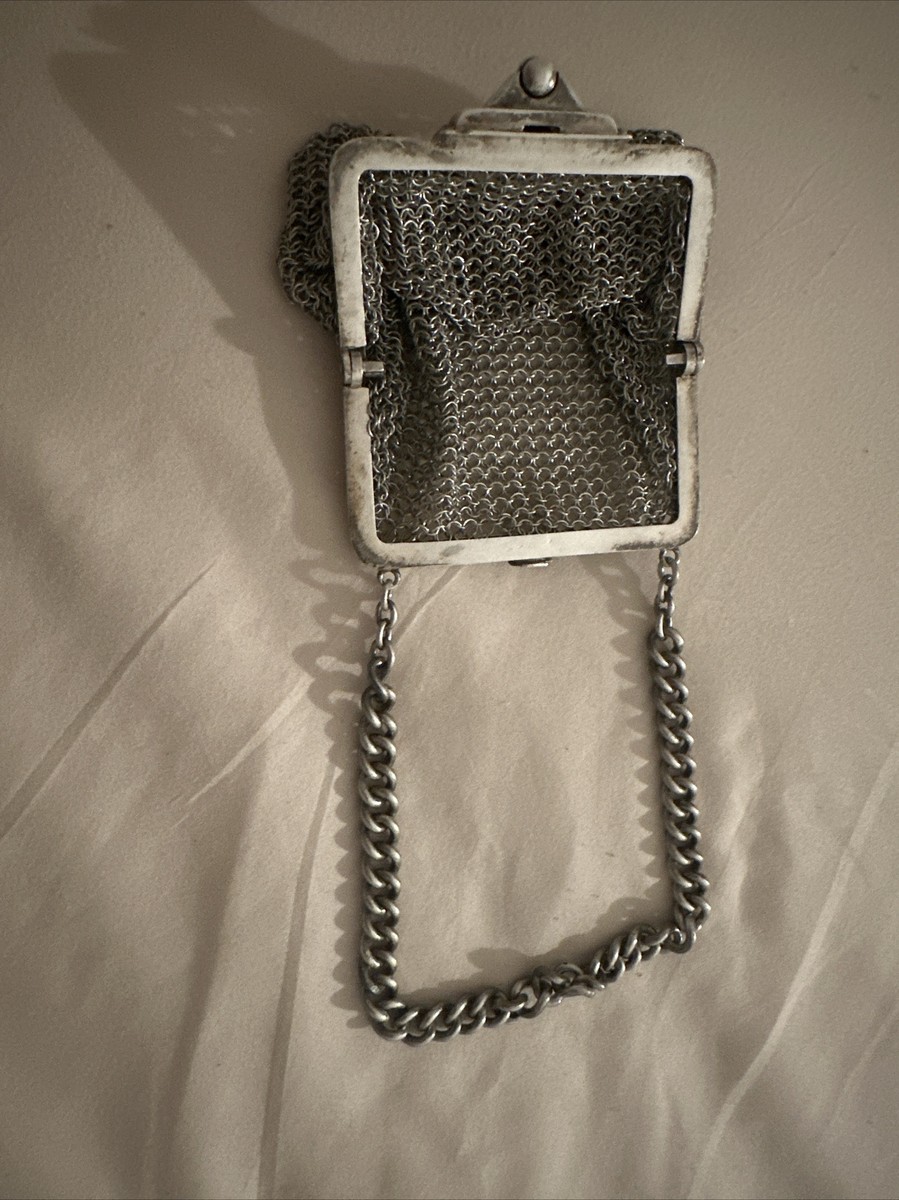 SAC de SOIREE ANCIEN EN COTTE DE MAILLE métal argenté AUMONIERE art nouveau