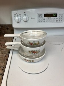 Corning Ware SPICE OF LIFE 6 Pc Set of 3 w Lids Saucepans Range Microwave